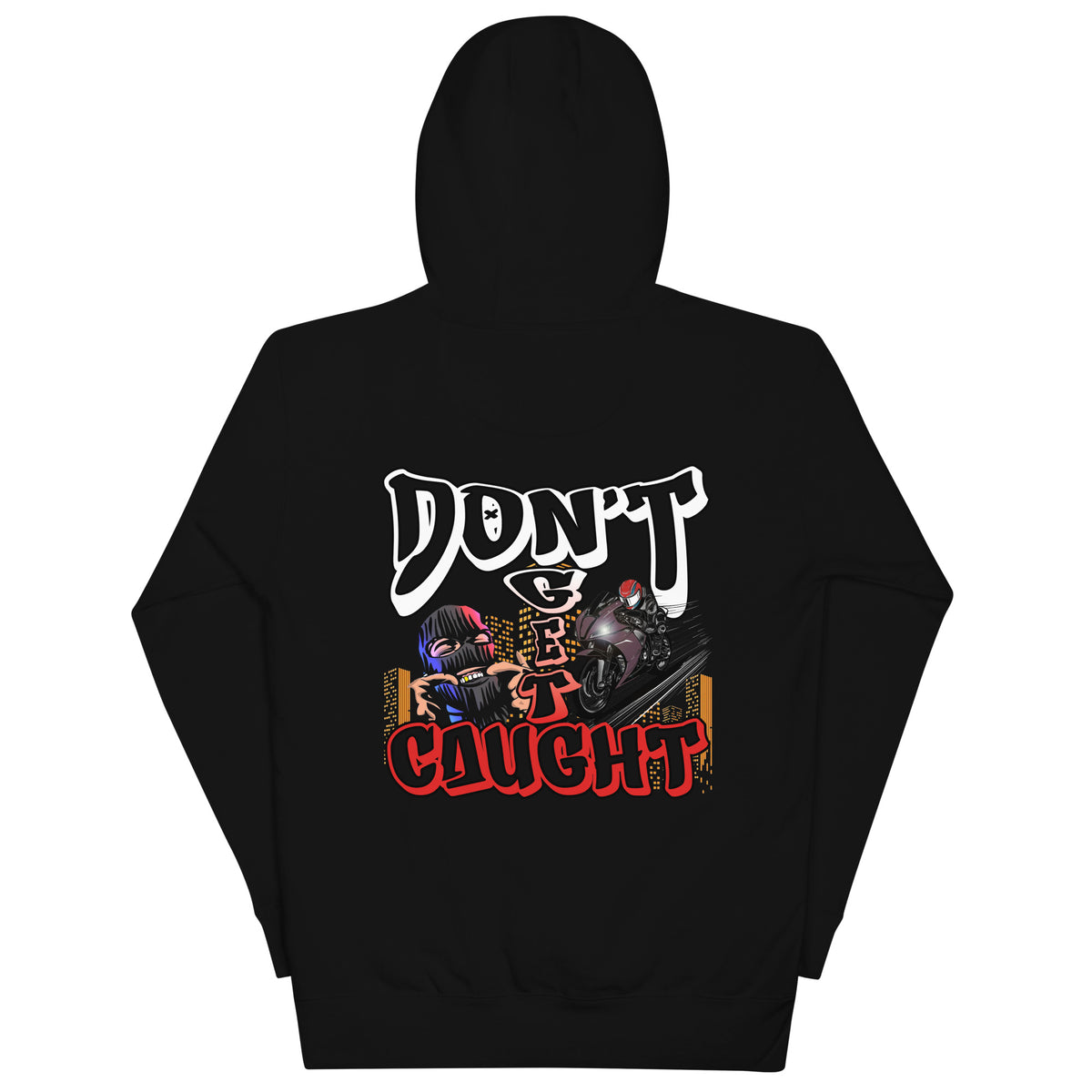 Hurt.Biker x Ghostrider Don't Get Caught collab hoodie, black, back print